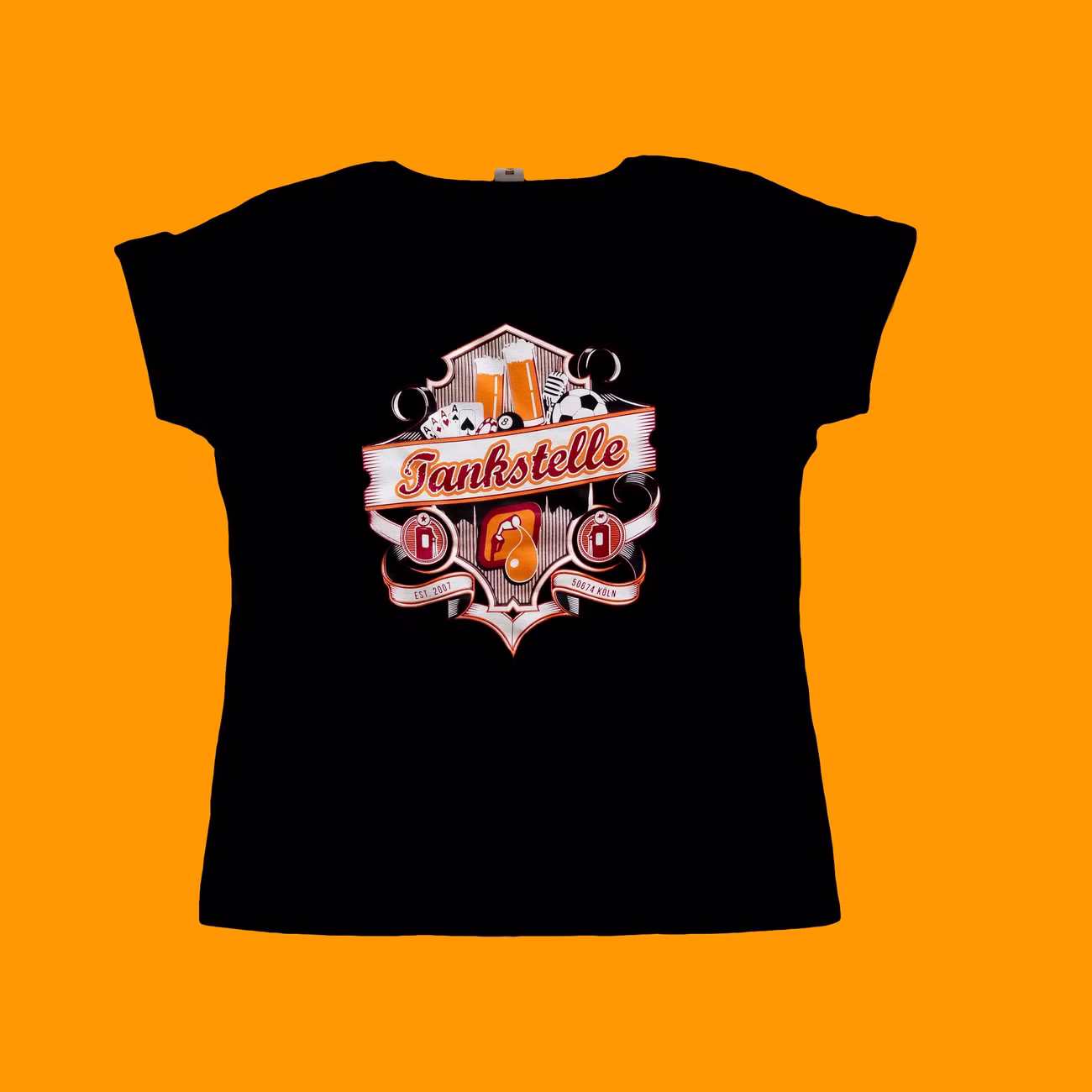 T-Shirt Damen mit Tankstellen-Druck hinten