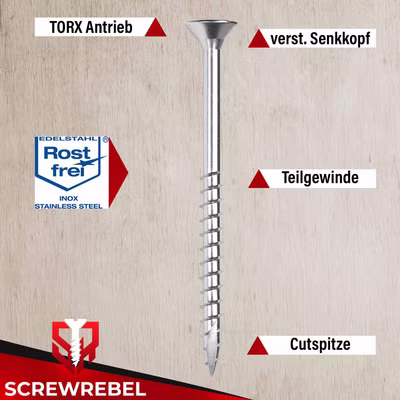 Spanplattenschraube Edelstahl A2 mit Teilgewinde und TX Antrieb mehrere mit Kopf