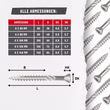 Maßtabelle der SCREW REBEL Terrassenschrauben 6 mm mit technischen Maßen