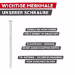 Übersicht der wichtigsten Merkmale der Fensterrahmenschraube mit Flachkopf